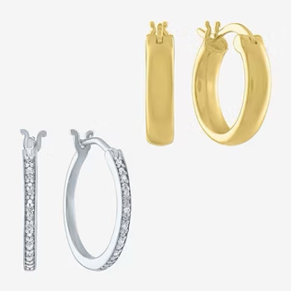 Mined White Diamond 14K Gold Over Silver Sterling 2 Pair Earring Set - Picture 3 of 5